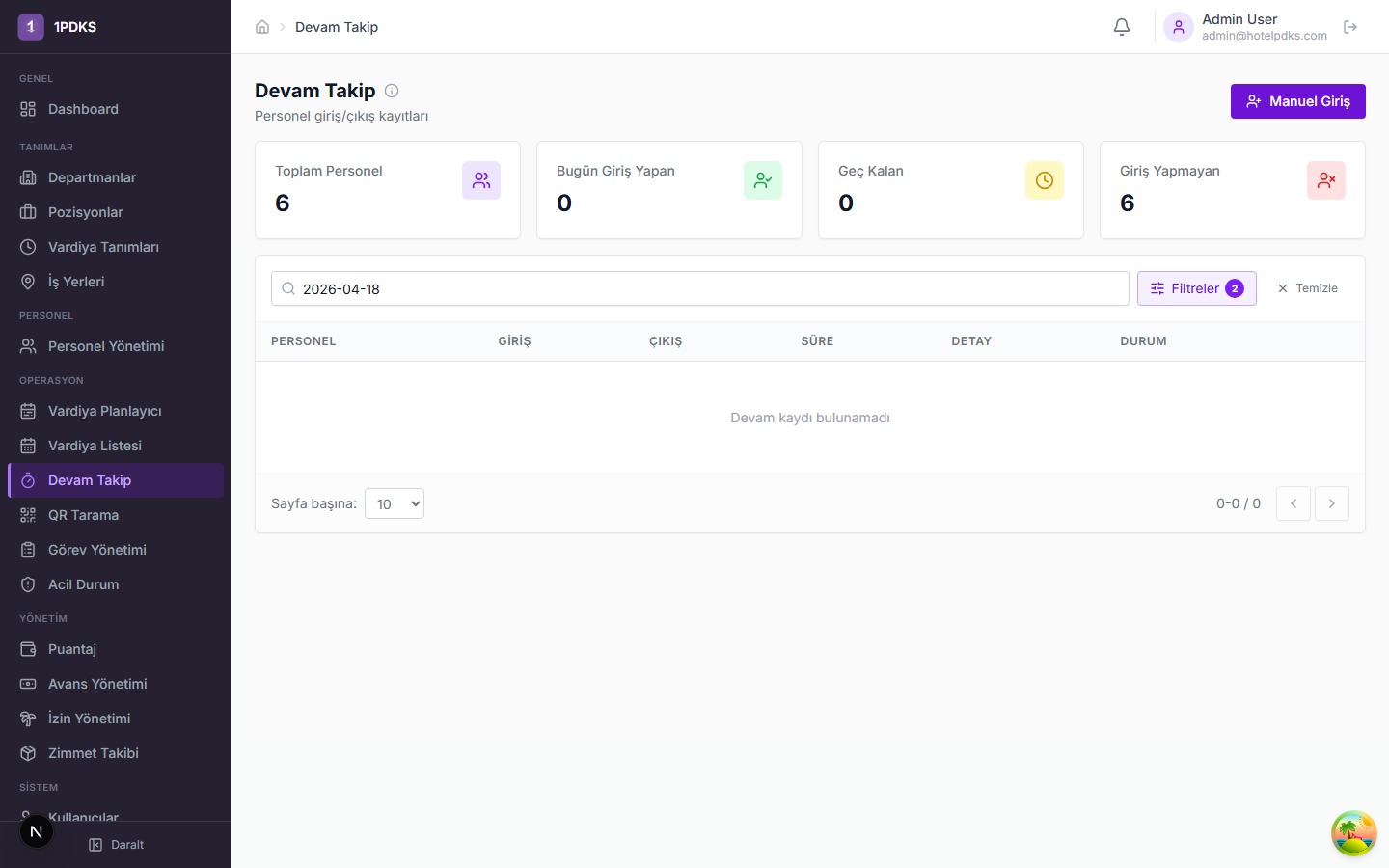 Devam Takip - Giriş çıkış kayıtları