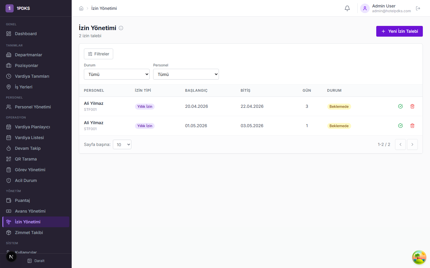 İzin Yönetimi - Talep ve onay akışı