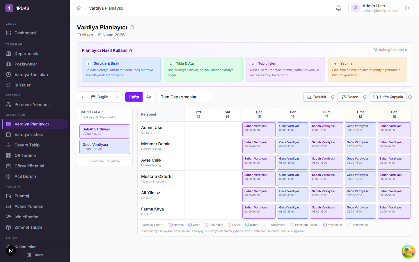 Vardiya Planlayıcı - Sürükle bırak arayüz